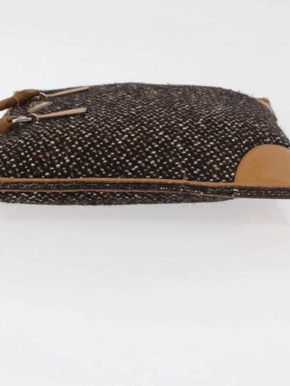 PRADA Hand Bag Canvas Brown Silver Auth 175566A